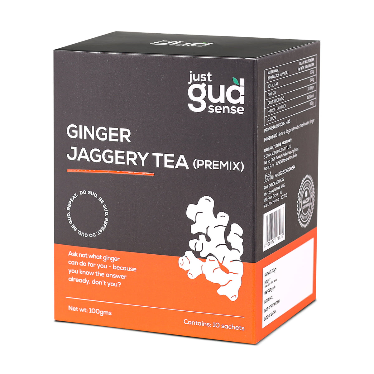 Ginger Jaggery Tea Premix, 100g (10 sachets of 10 grams each)