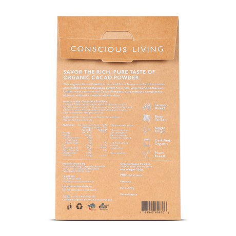 Organic Cacao Powder, 300g | Non-Alkalised | Raw | Vegan | Artisanal Indian Cacao | Single-Origin