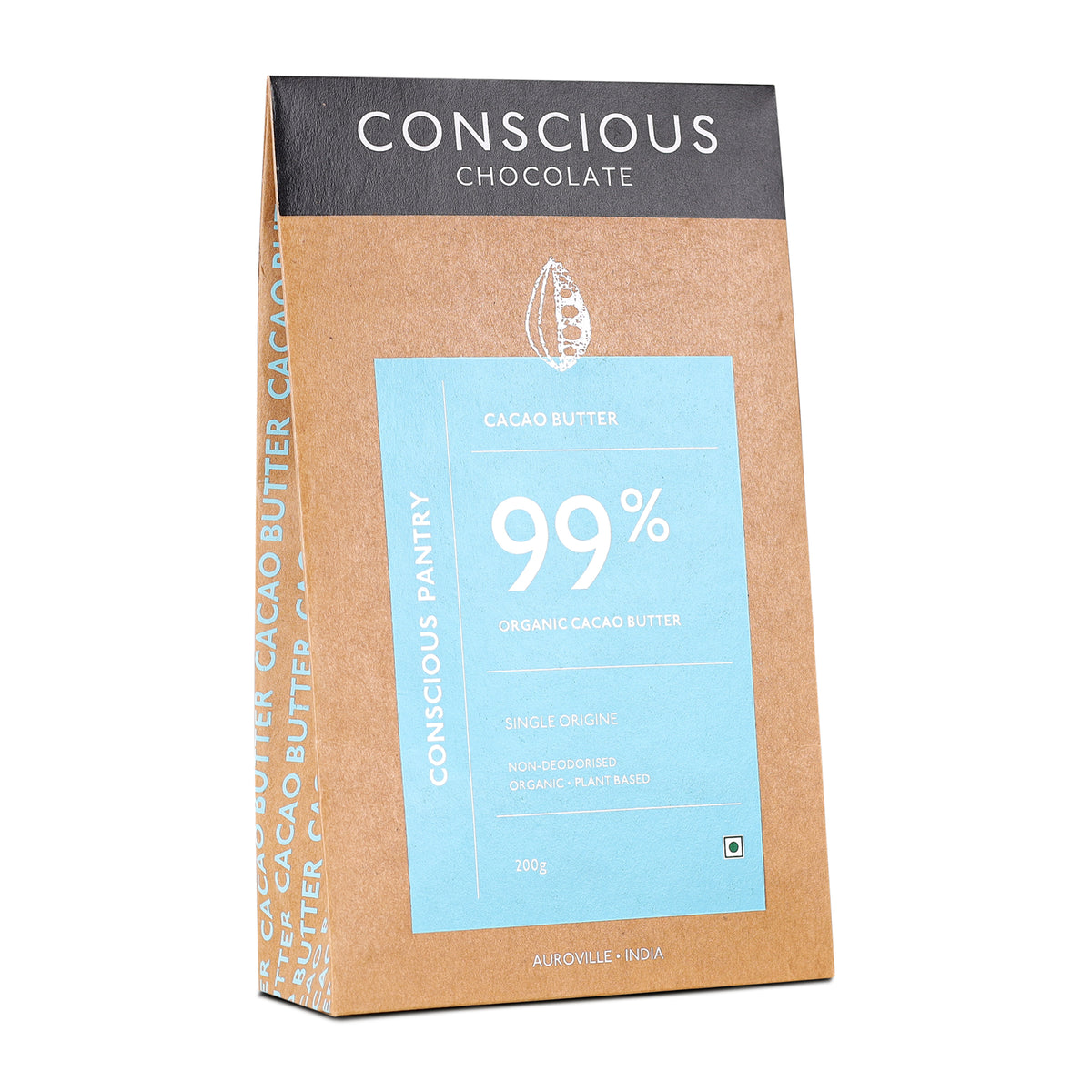 Non-Deodorised Organic Cacao Butter, 200g (Organic Cacao, Gluten Free, Soy Free, Plant-based)