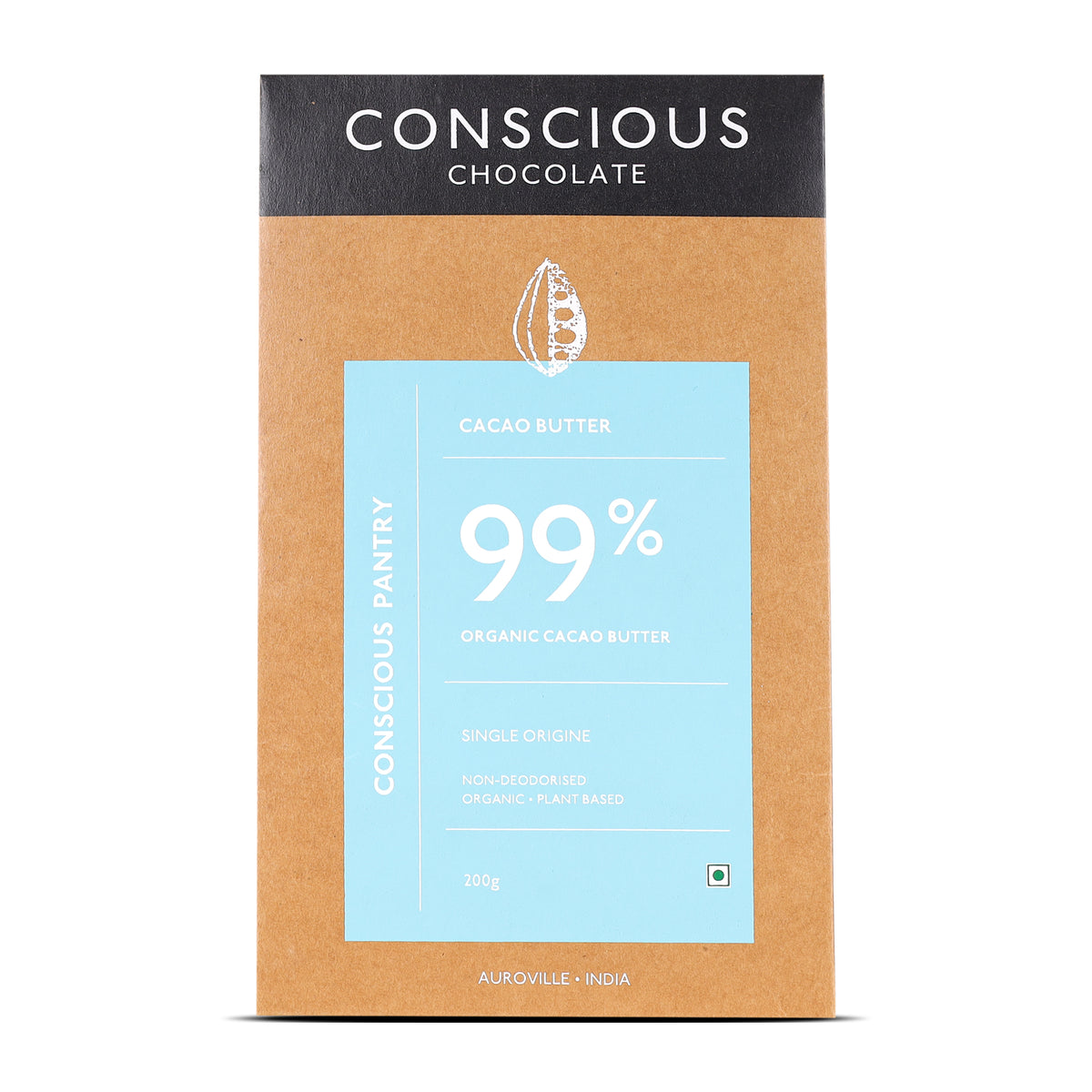 Non-Deodorised Organic Cacao Butter, 200g (Organic Cacao, Gluten Free, Soy Free, Plant-based)