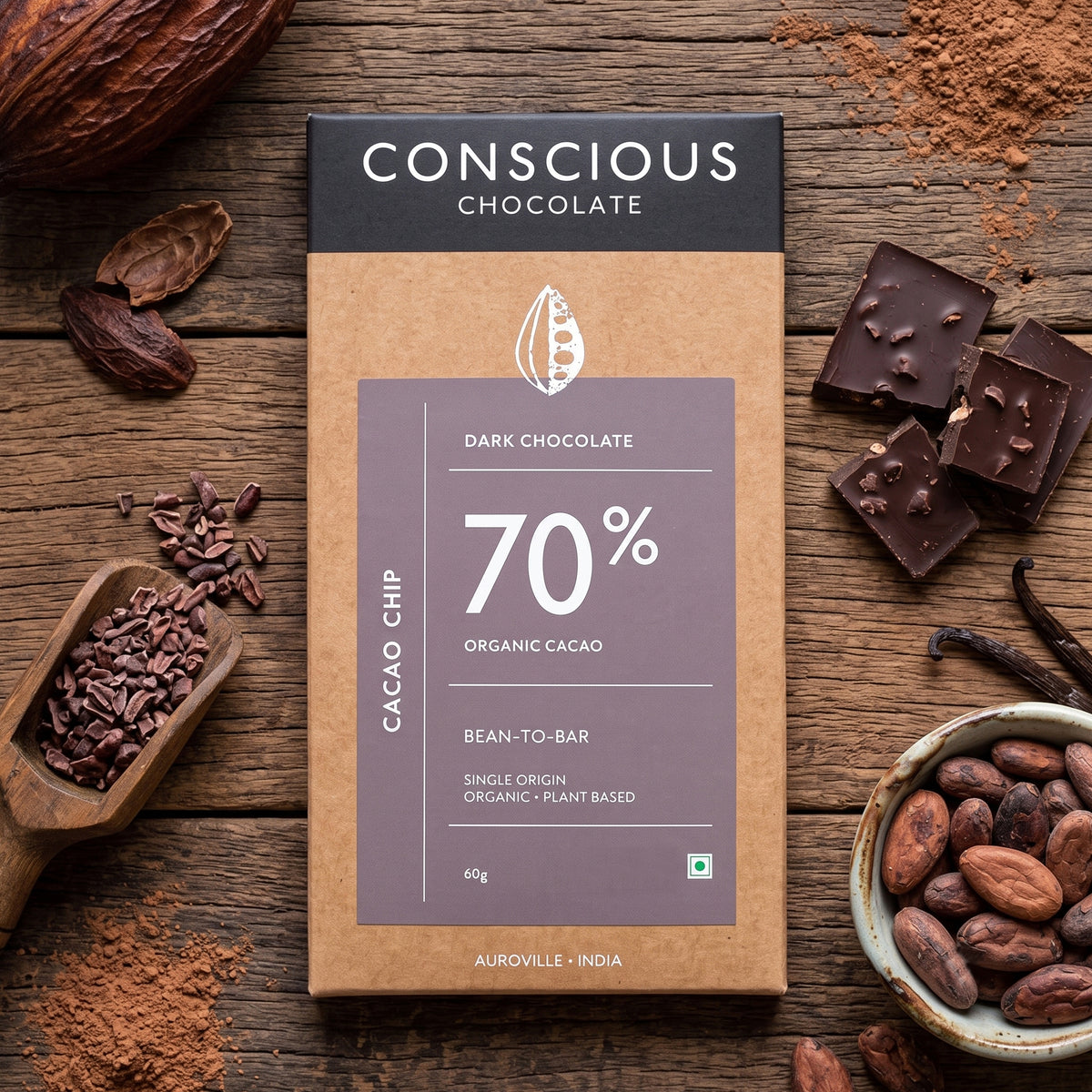 70% Cacao Chip Dark Chocolate, 60g