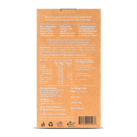 75% Dark Chocolate with Peppermint & Sweet Nibs, 60g