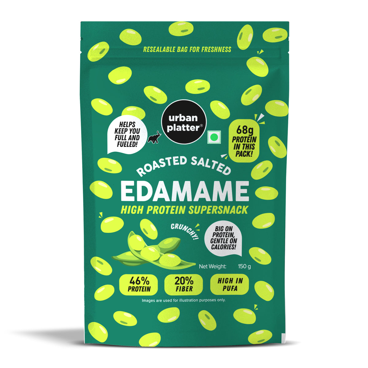 Roasted Salted Edamame (46% Protein, 14% Fiber, Lightly Salted Young Green Soybeans, Highest Plant Protein Supersnack)
