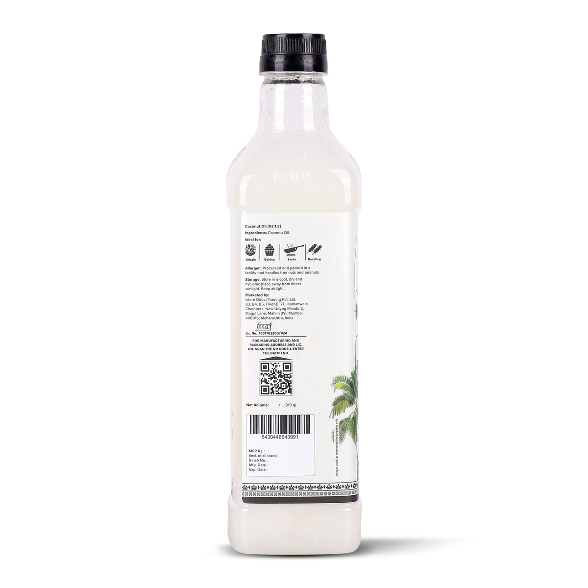 Coconut Oil, 1L (Cold Pressed Unrefined Oil for Baking & Cooking. Cholesterol & Trans-fat Free)