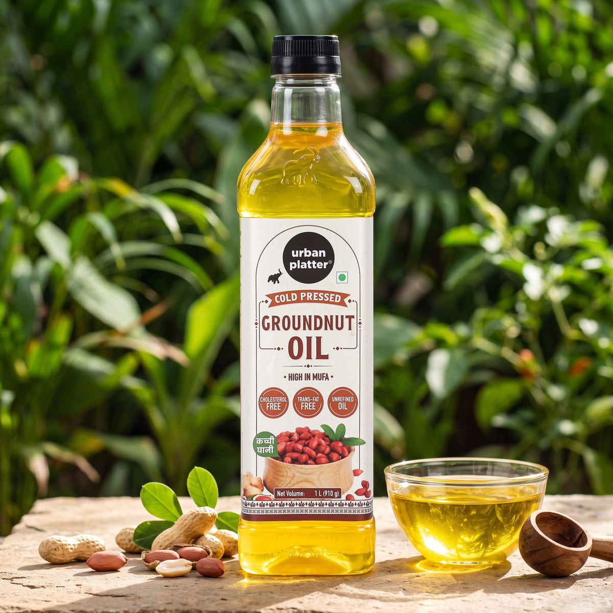 Groundnut Oil, 1L (Cold Pressed Unrefined Oil for Indian Cooking, Sautéing, Frying, Tempering & Everyday Meals)