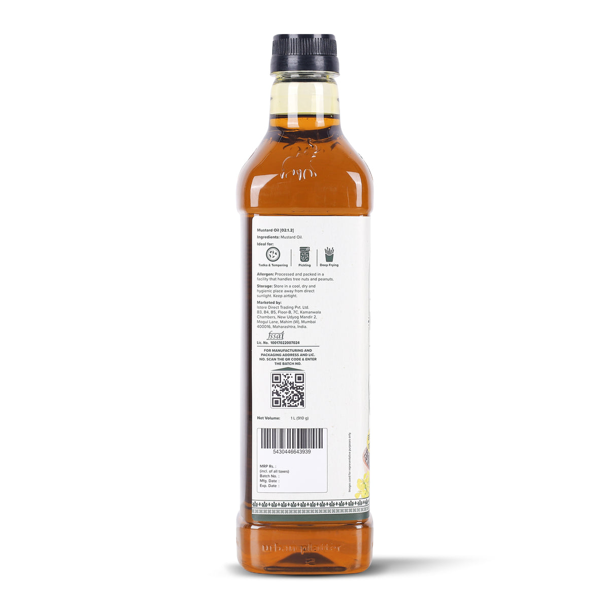 Mustard Oil, 1L (Unrefined Kacchi Ghaani Sarson Oil, High in Omega-3 & MUFA, Cholesterol Free & Trans-Fat Free | Indian Cooking Oil)