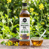 Mustard Oil, 1L (Unrefined Kacchi Ghaani Sarson Oil, High in Omega-3 & MUFA, Cholesterol Free & Trans-Fat Free | Indian Cooking Oil)