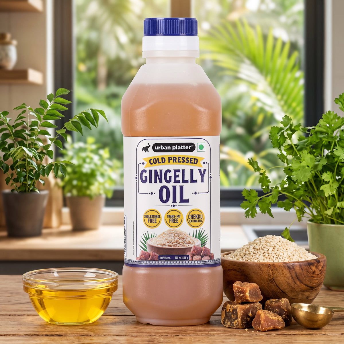 Gingelly Oil, 500ml (Traditional Chekku Pressed Til Oil, Unrefined, Cholesterol & Trans-Fat Free)
