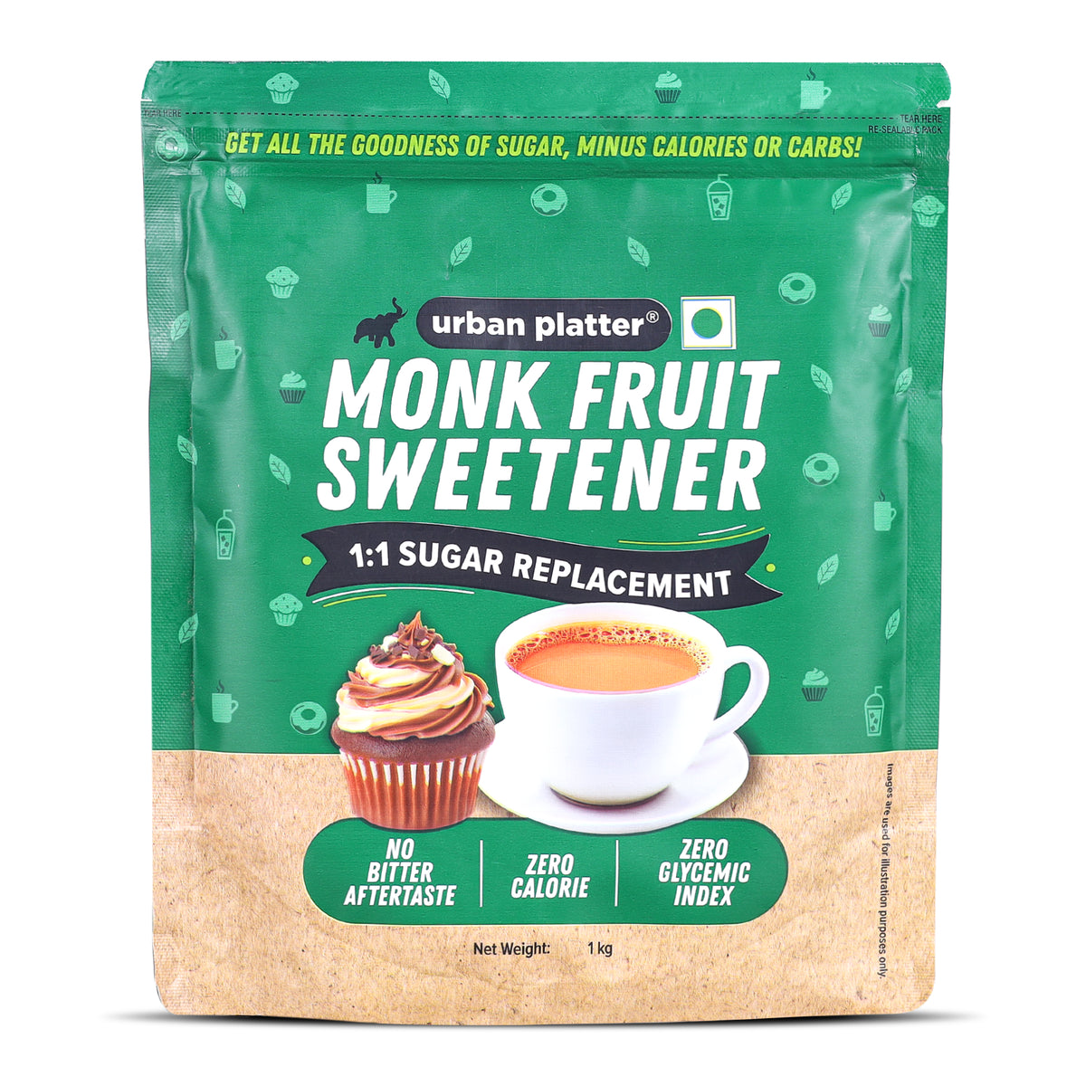 Monk Fruit Sweetener, 1kg (Zero Calorie, Keto & Diabetic-Friendly, 1:1 Sugar Replacement, No Aftertaste, Monk Fruit + Erythritol Blend)