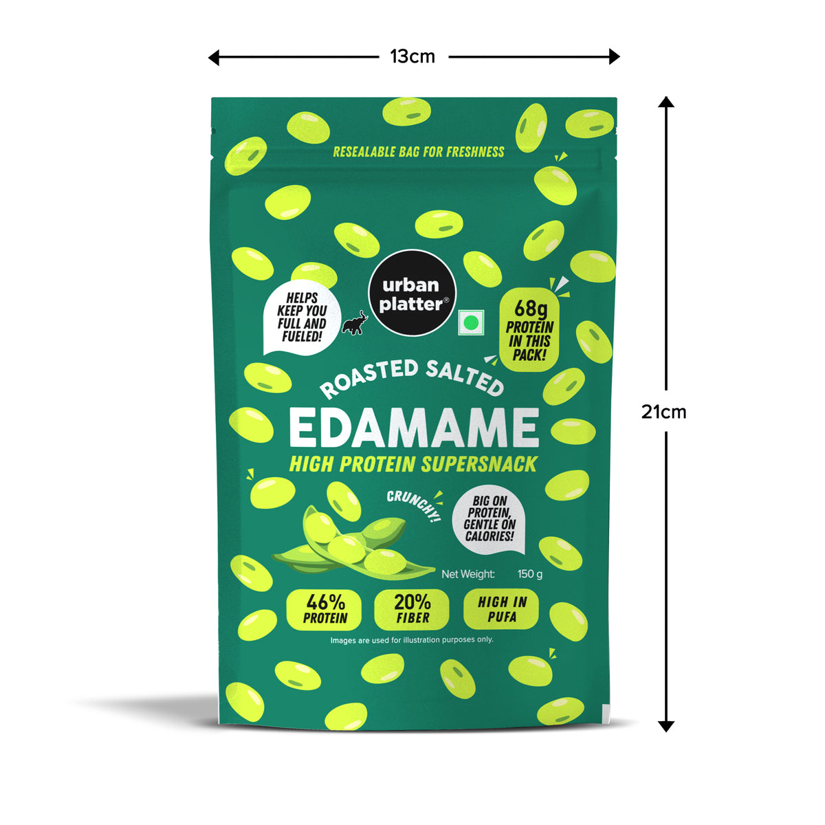 Roasted Salted Edamame (46% Protein, 14% Fiber, Lightly Salted Young Green Soybeans, Highest Plant Protein Supersnack)