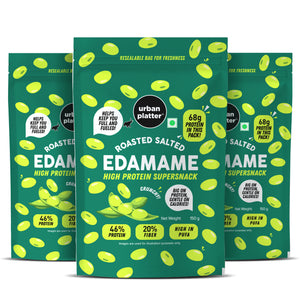 Roasted Salted Edamame, 150g, Pack of 3 (46% Protein, 14% Fiber, Lightly Salted Young Green Soybeans, Highest Plant Protein Supersnack)