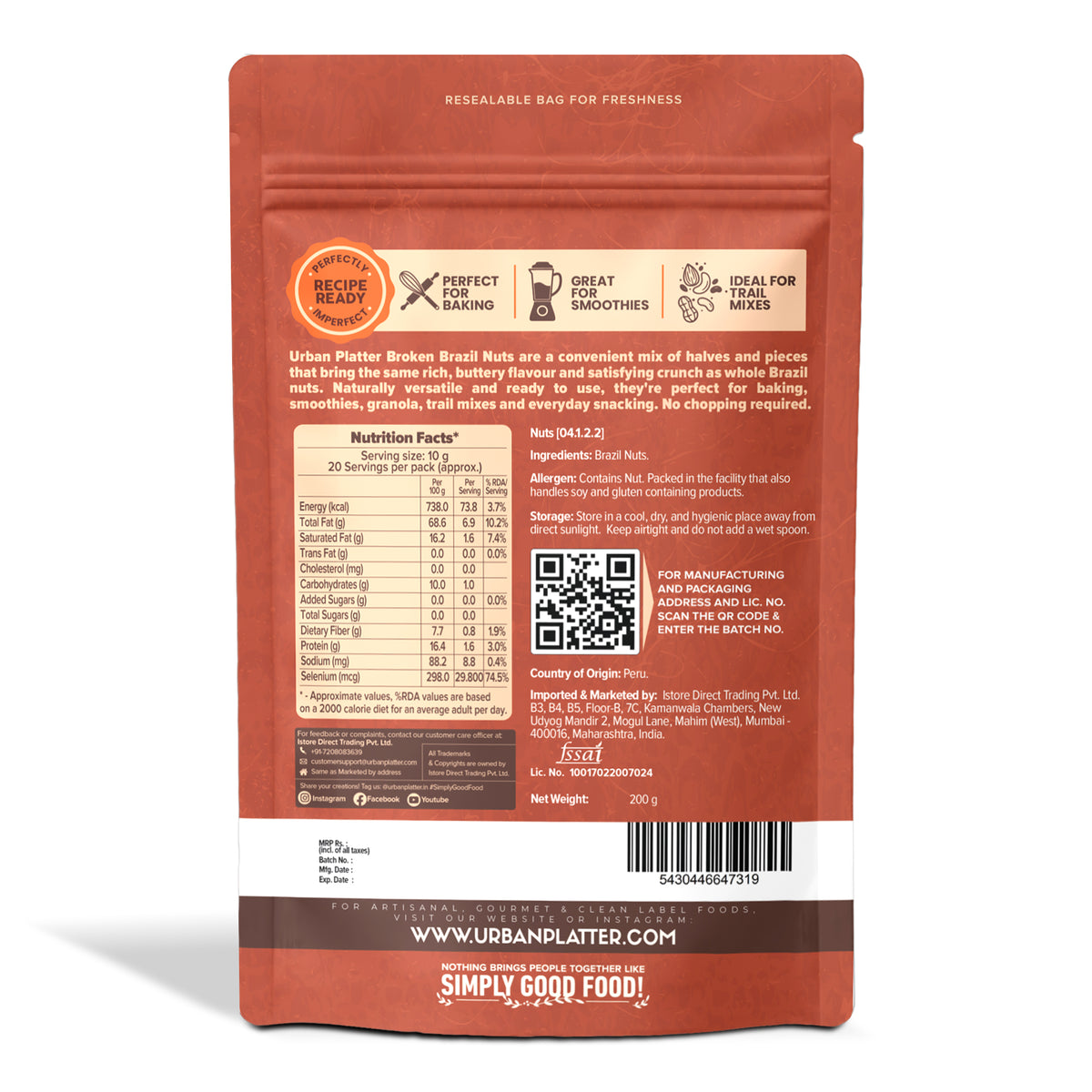 Broken Brazil Nuts, 200g (Naturally Broken Pieces for Convenience | Rich in Selenium | Superfood | Have 1 Daily | Product of Peru)
