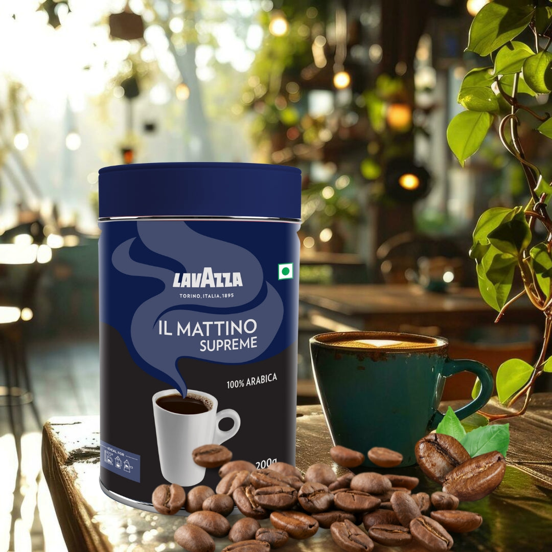 Lavazza Il Mattino Supreme |Pure Ground Coffee | Premium Arabica | Medium Roast | Notes of Nuts & Dried Fruits | Intensity 5 | 200g Tin