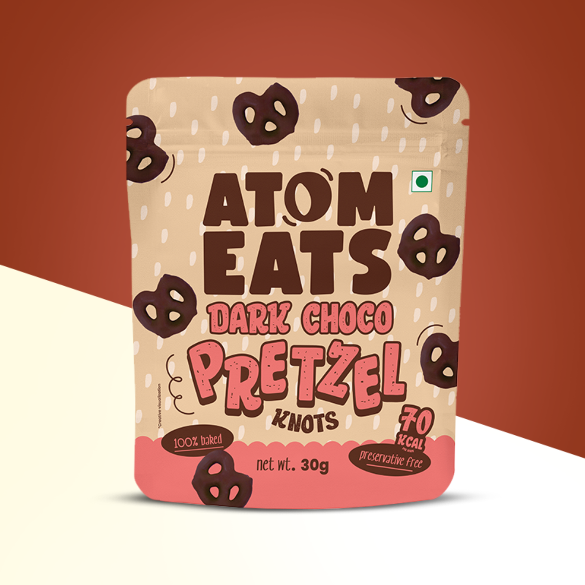 Atom Eats Dark Chocolate Dipped Pretzels, 30g