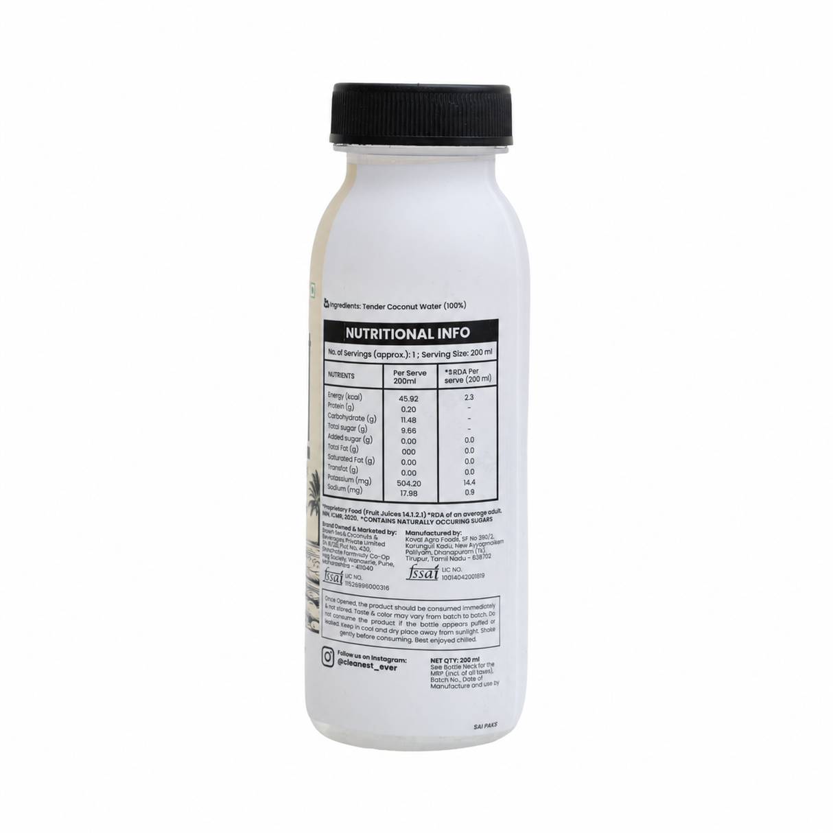 100% Natural Tender Coconut Water, 200ml, Pack of 4 (No Added Sugar, No Preservatives)