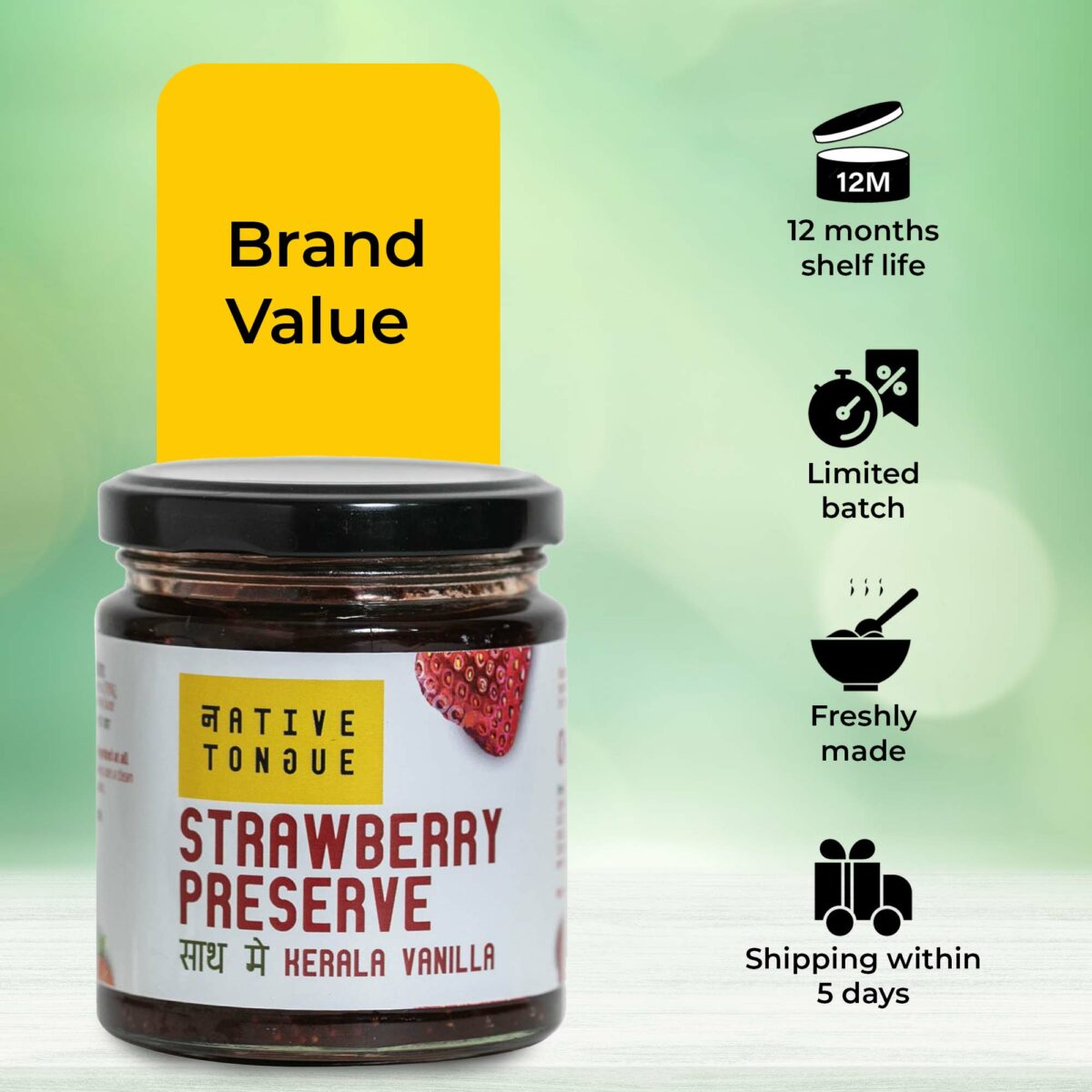 Native Tongue Strawberry Preserve with Kerala Vanilla, 200g