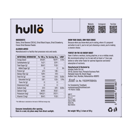 The Only Fruit Bar - Banana, 180g (6x30g)