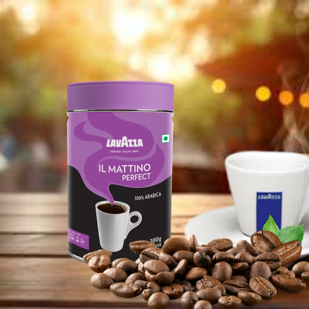 Lavazza Il Mattino Perfect |Pure Ground Coffee | Premium Arabica | Dark Roast | Notes of Cocoa & Chocolate | Intensity 6 | 200g Tin