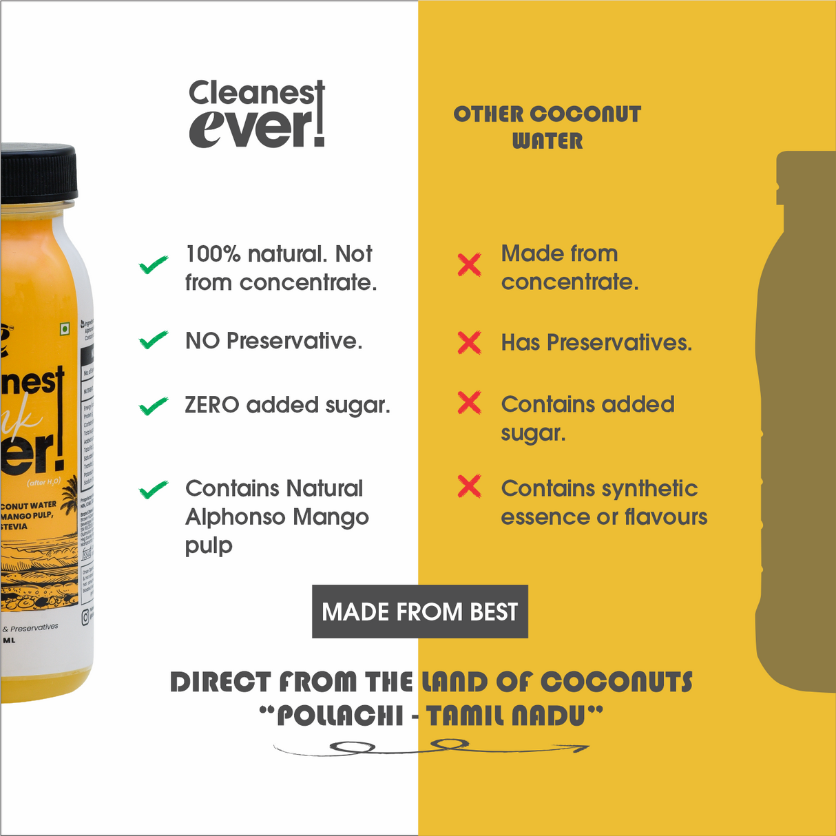 100% Natural Mango Mint Tender Coconut Water - 200ml, Pack of 4 (No Added Sugar, No Preservatives)