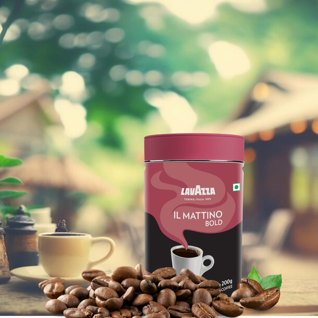 Lavazza Il Mattino Bold |Pure Ground Coffee | Blend of Arabica & Robusta| Medium Roast | Notes of Wood, Cocoa & Spices | Intensity 5 | 200g Tin