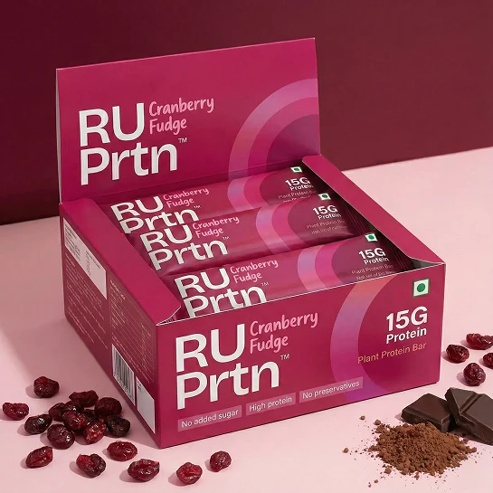 RU Prtn Cranberry Fudge Protein Bars,15g (Pack of 6, High Fiber, No Added Sugar, Sweet & Tangy Snack)