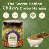 Chilzo Green Harissa Paste,200g (Herby Morrocan Paste, No Artificial Colors/Flavors, Dip, Spread, Marinate, Cook)