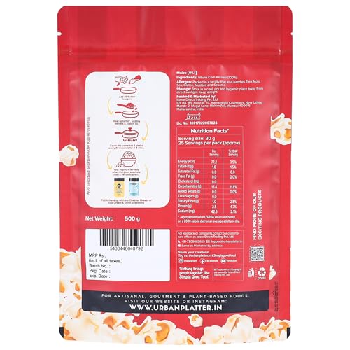 Urban Platter Popcorn Kernels, (Ready to Pop, Makes delicious and crunchy pop corn, Enjoy with our Range of seasonings, Product of India, Ready to pop Butterfly Popcorn)