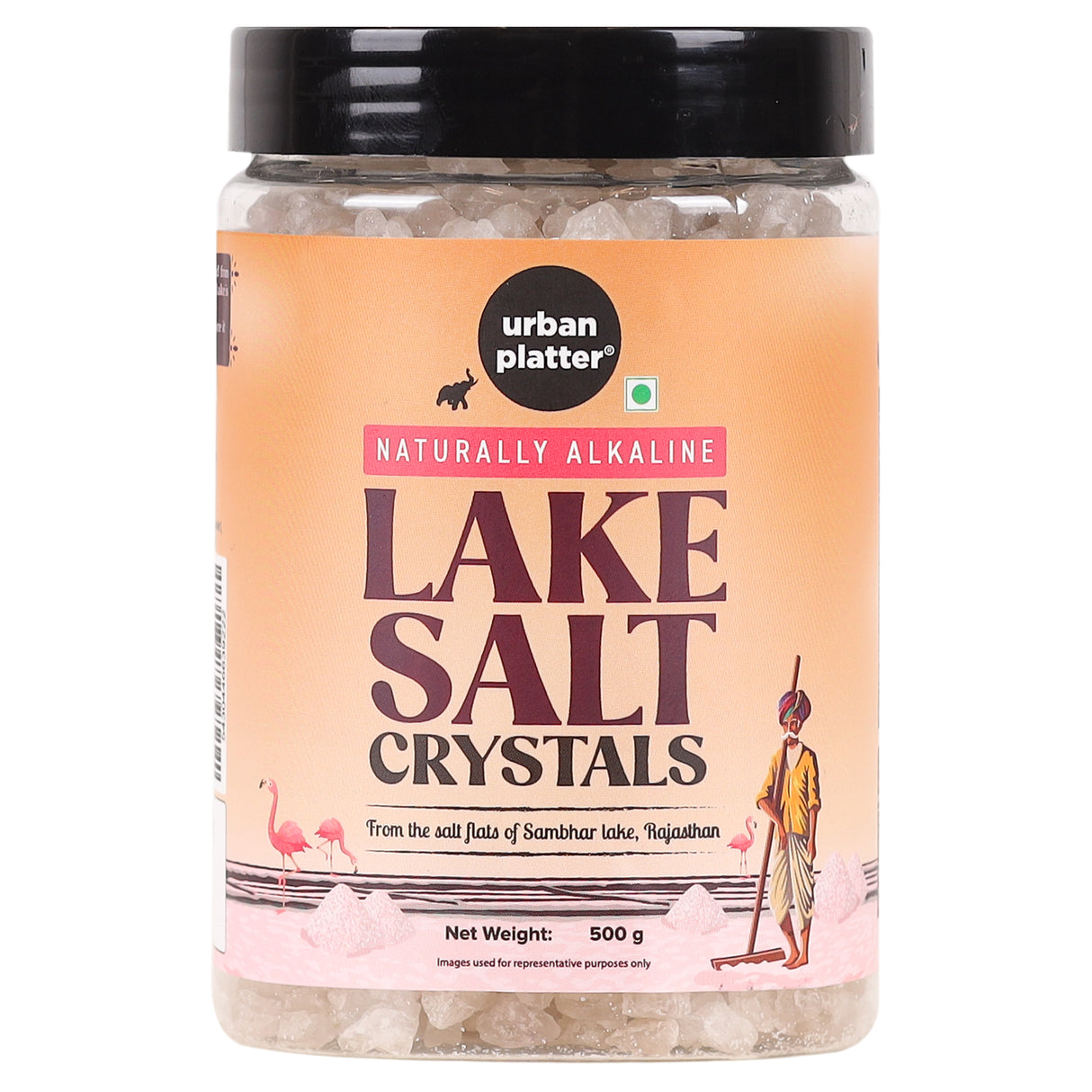 Urban Platter Lake Salt Crystals, 500g [Sourced from Sambhar Lake, Unrefined, Naturally Alkaline]