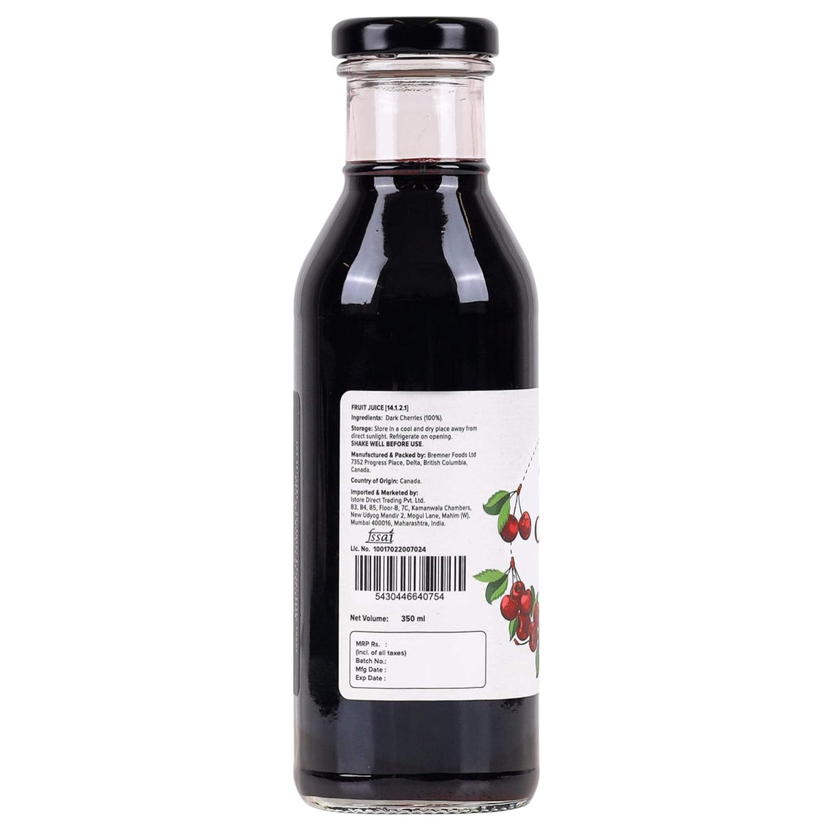 Urban Platter Pure Canadian Dark Cherry Juice, 350ml (Unsweetened | Supports Sleep, Recovery, Joint Health | Antioxidant Powerhouse | Preservative-Free)