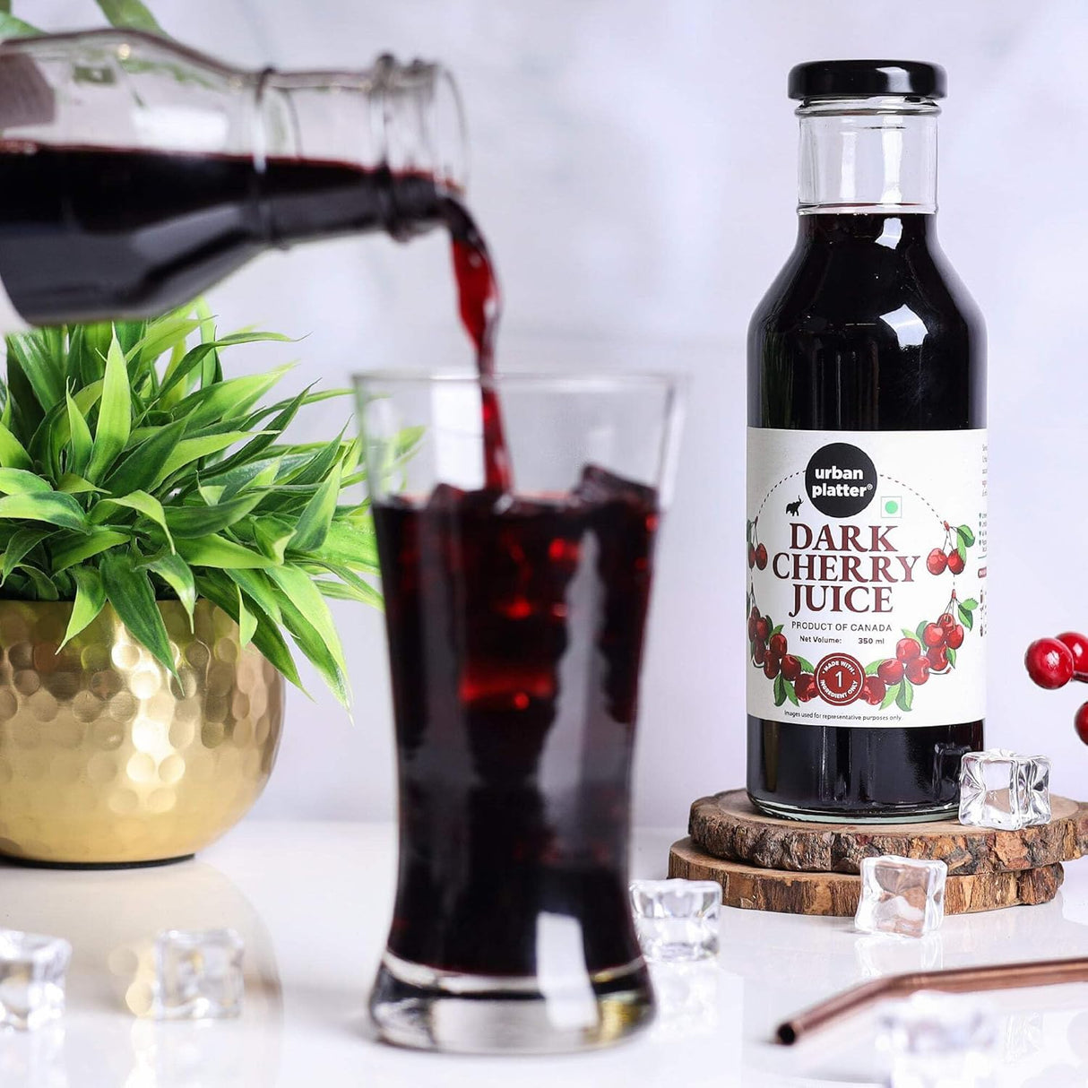 Urban Platter Pure Canadian Dark Cherry Juice, 350ml (Unsweetened | Supports Sleep, Recovery, Joint Health | Antioxidant Powerhouse | Preservative-Free)