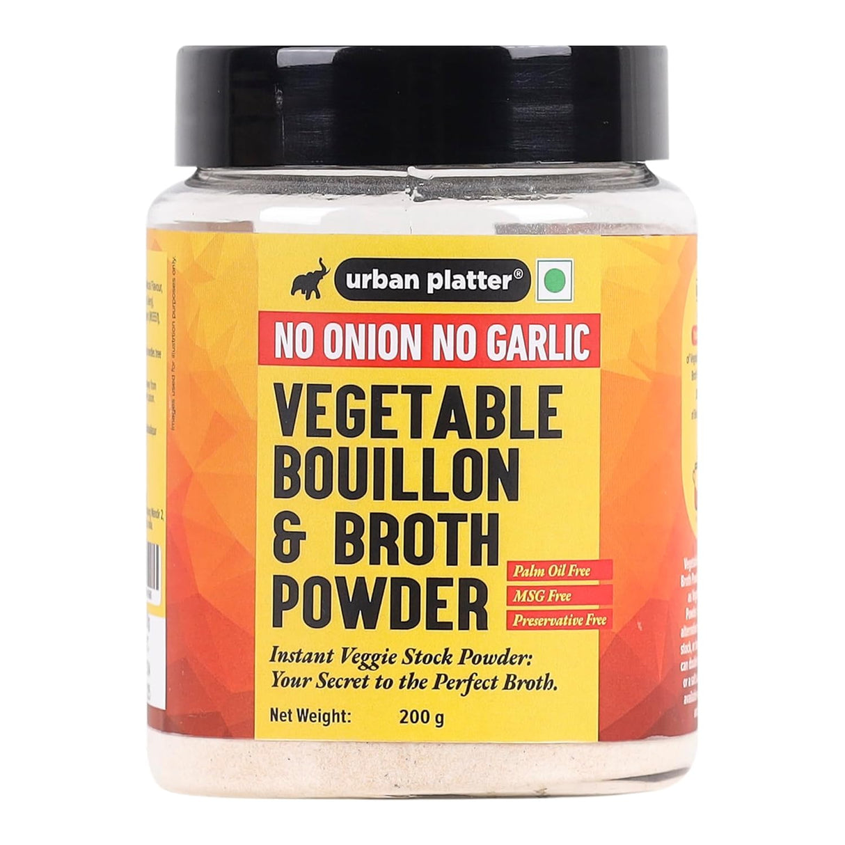 Urban Platter Vegetable Bouillon and Broth Powder, 200g (No Onion No Garlic, Plant-based Bouillon powder, Instant broth Powder, Umami-rich soups and stews).