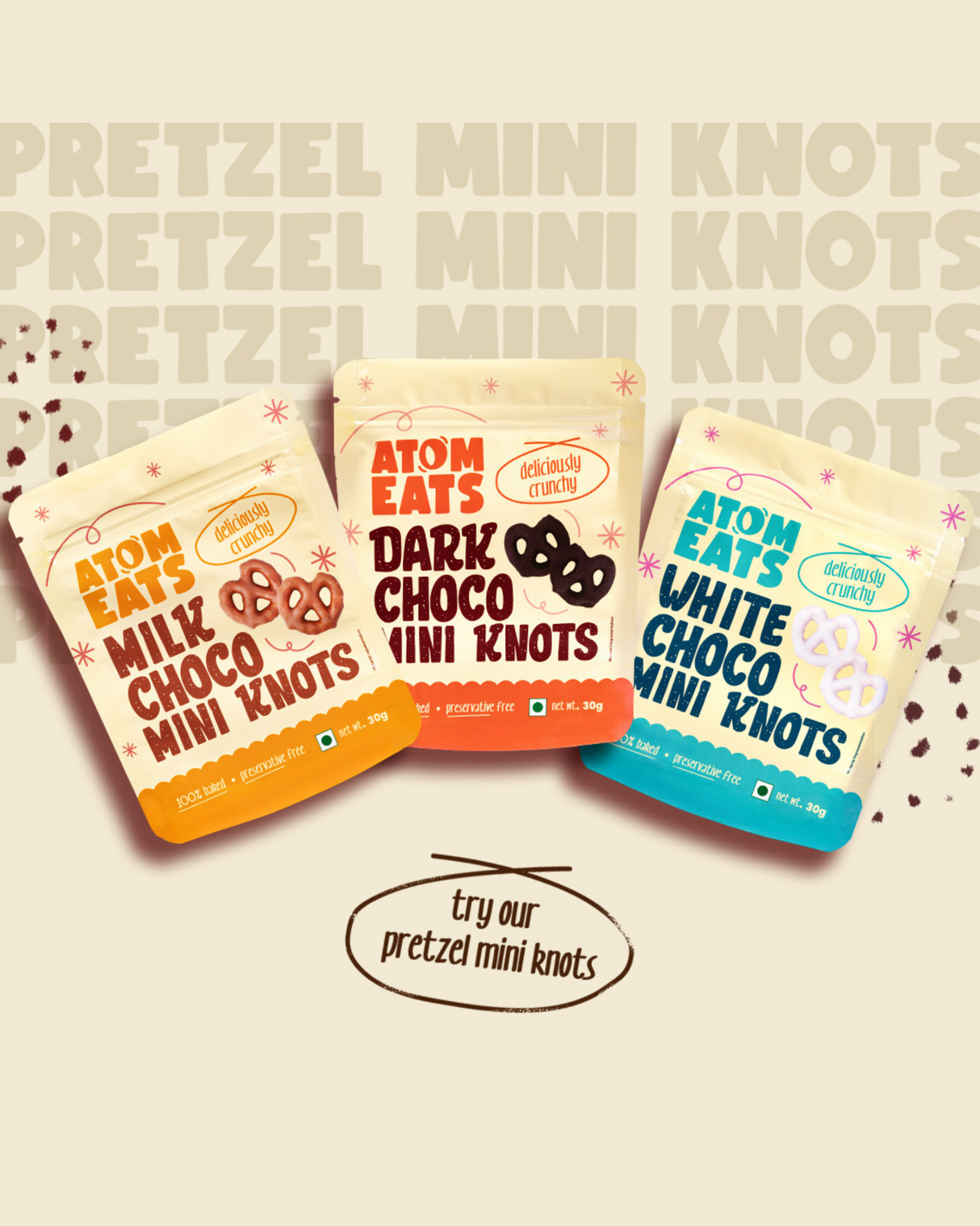 Atom Eats Dark Chocolate Dipped Pretzels, 30g