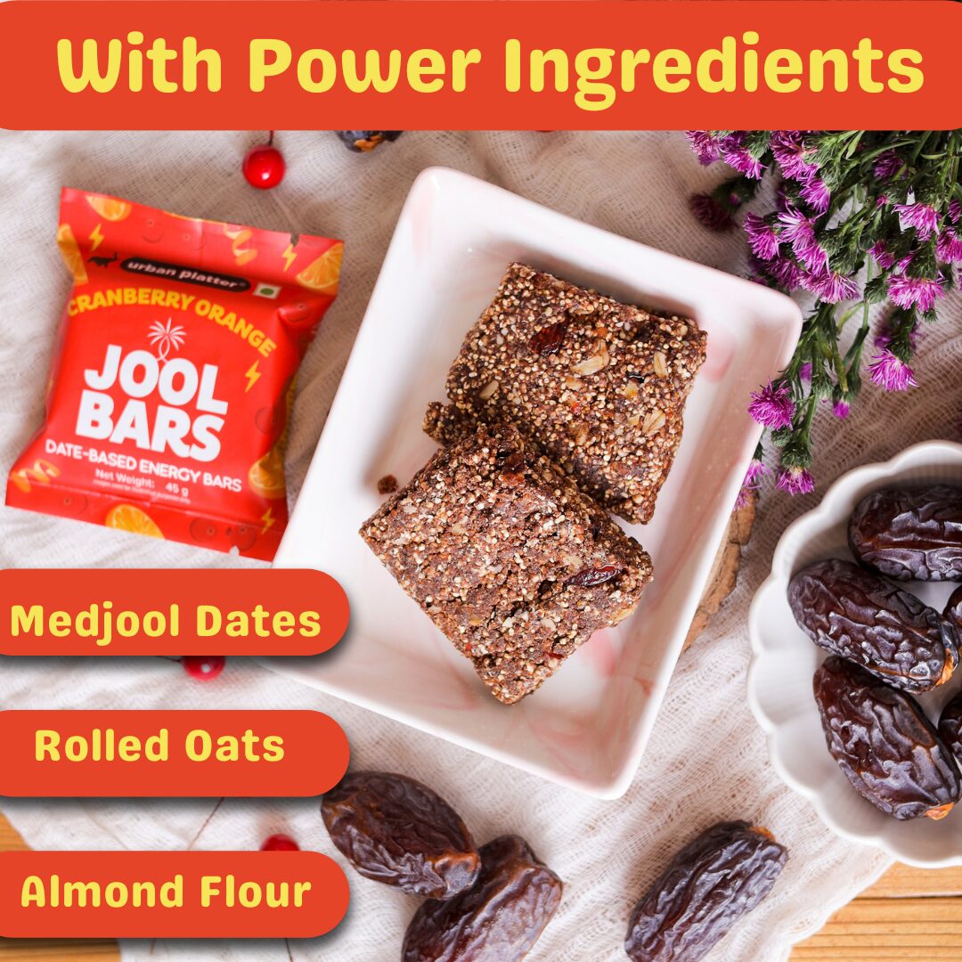 Urban Platter Cranberry Orange Jool Bars, 45g (Medjool Date Based | Energy Bars | Pack of 1 | Plant Based | With Rolled Oats and Almond Flour)