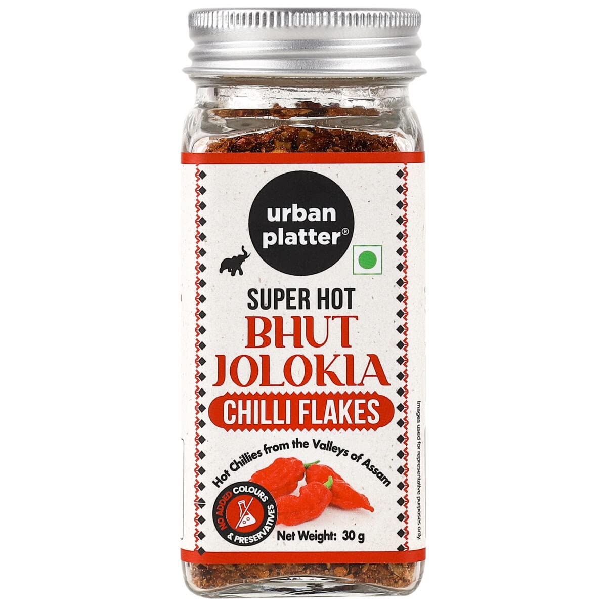 Urban Platter Bhut Jolokia Flakes, 30g (Ghost Pepper Chilli from the Valleys of Assam, Naga Chilli, Fiery & Hot, Sprinkle over pizzas, pasta, garlic bread, Use in stir-fries, noodles)