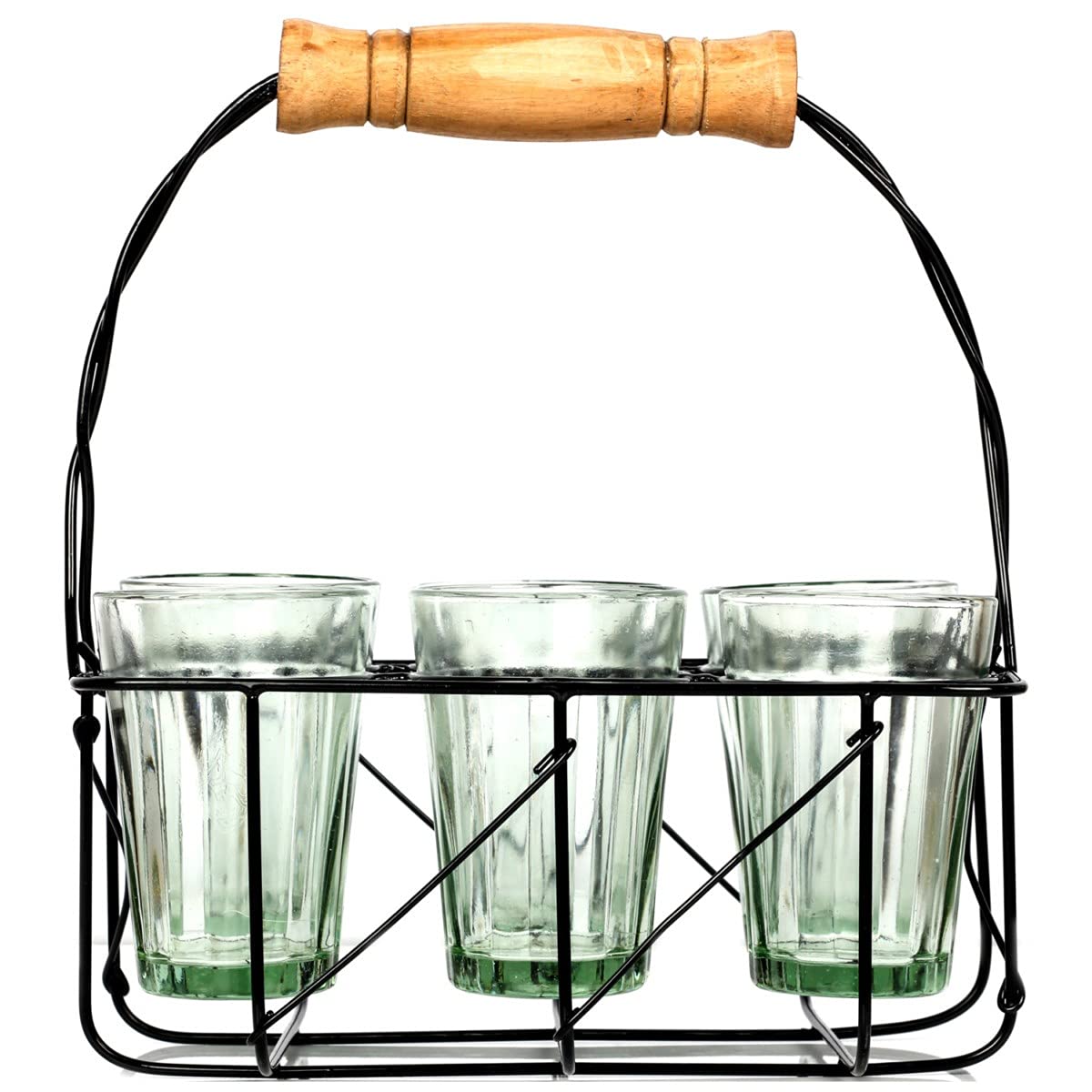 Urban Platter Cutting Chai Glasses with Stand, [Set of 6 Transparent glasses with Stand]
