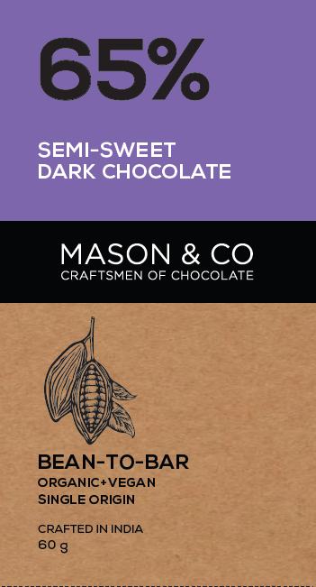 Mason & Co. 65% Semi-Sweet Dark Organic Exotic Artisanal Chocolate Bar, 60g (Pack of 2)