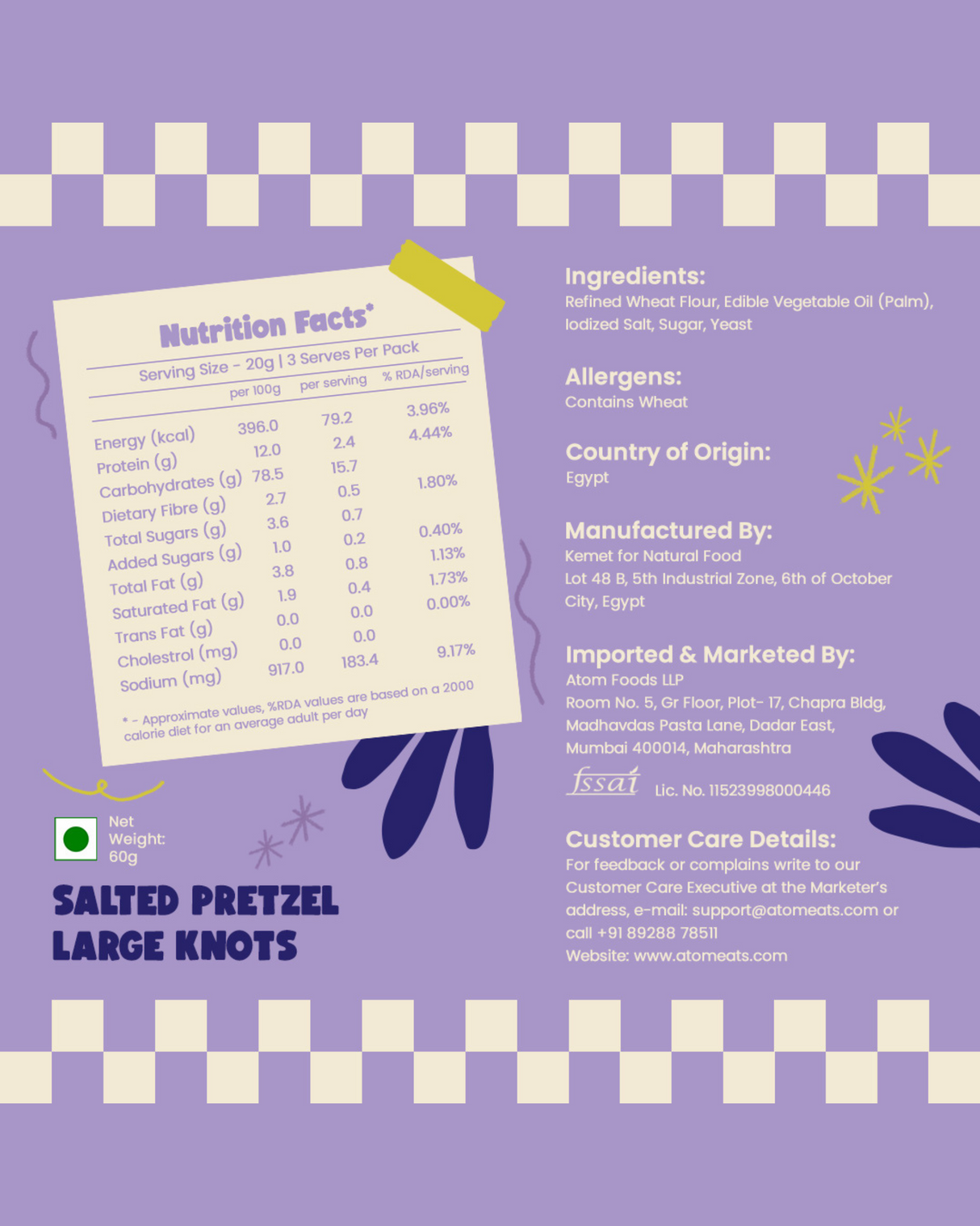 Atom Eats Salted Large Pretzel Knots, 60g