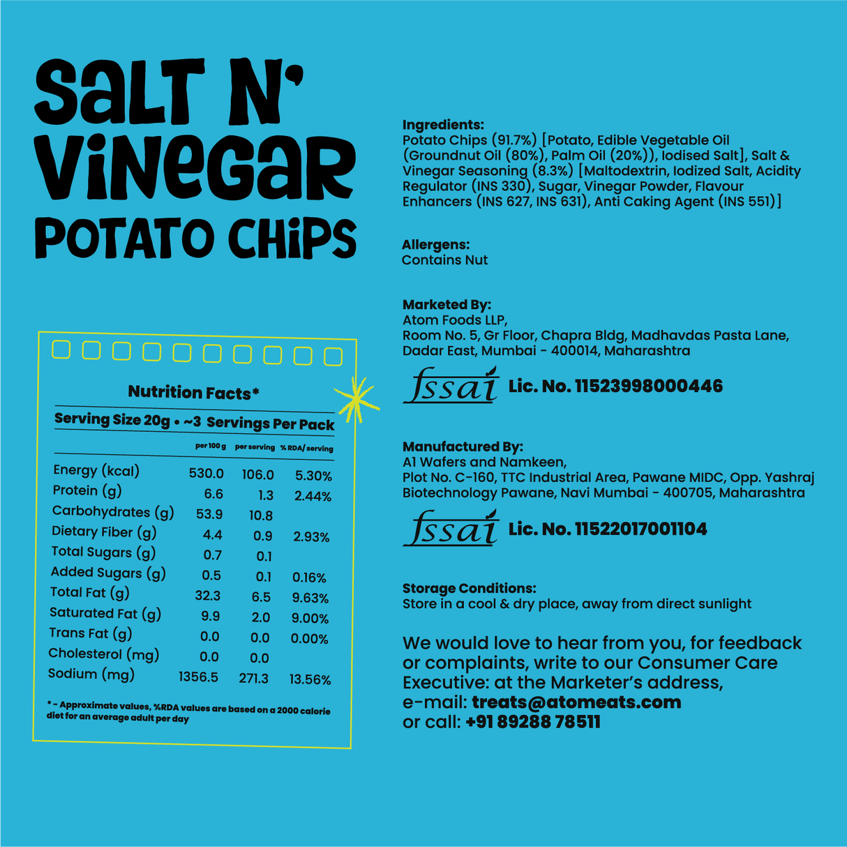 Salt n' Vinegar Potato Chips, 60g (Crispy Potato Chips, Tangy Sea Salt & Vinegar Flavor, Bold & Crunchy Snack)