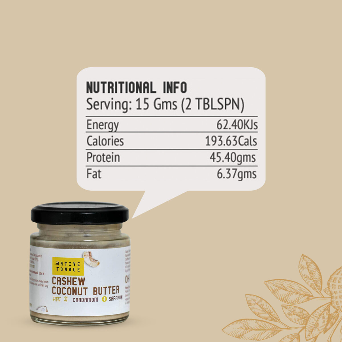 Native Tongue Cashew Coconut Butter with Saffron and Cardamom, 200g