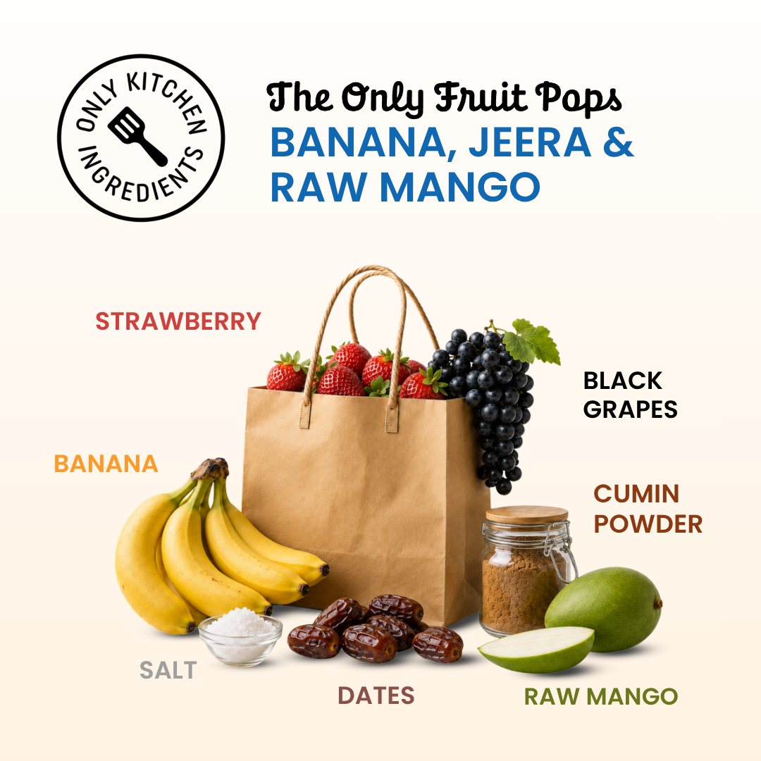 The Only Fruit Pops Banana, Jeera & Raw Mango, 60g (Real Fruit Pops | No Added Sugar | 5.37g Fibre | No Preservatives or Artificial Colours & Flavours)