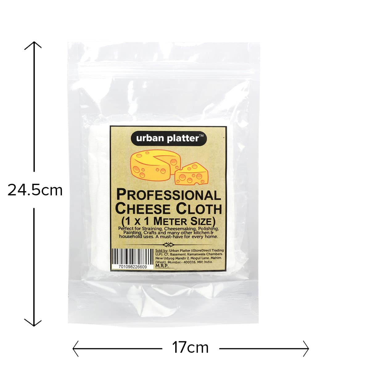 Premium Professional Cheese Making Cloth, 1m x 1m (100% Cotton Muslin Cloth for Cheese Making, Paneer Making, Straining, Filtering, Nut Milk, Yogurt & Kitchen Use, Reusable & Food Safe)