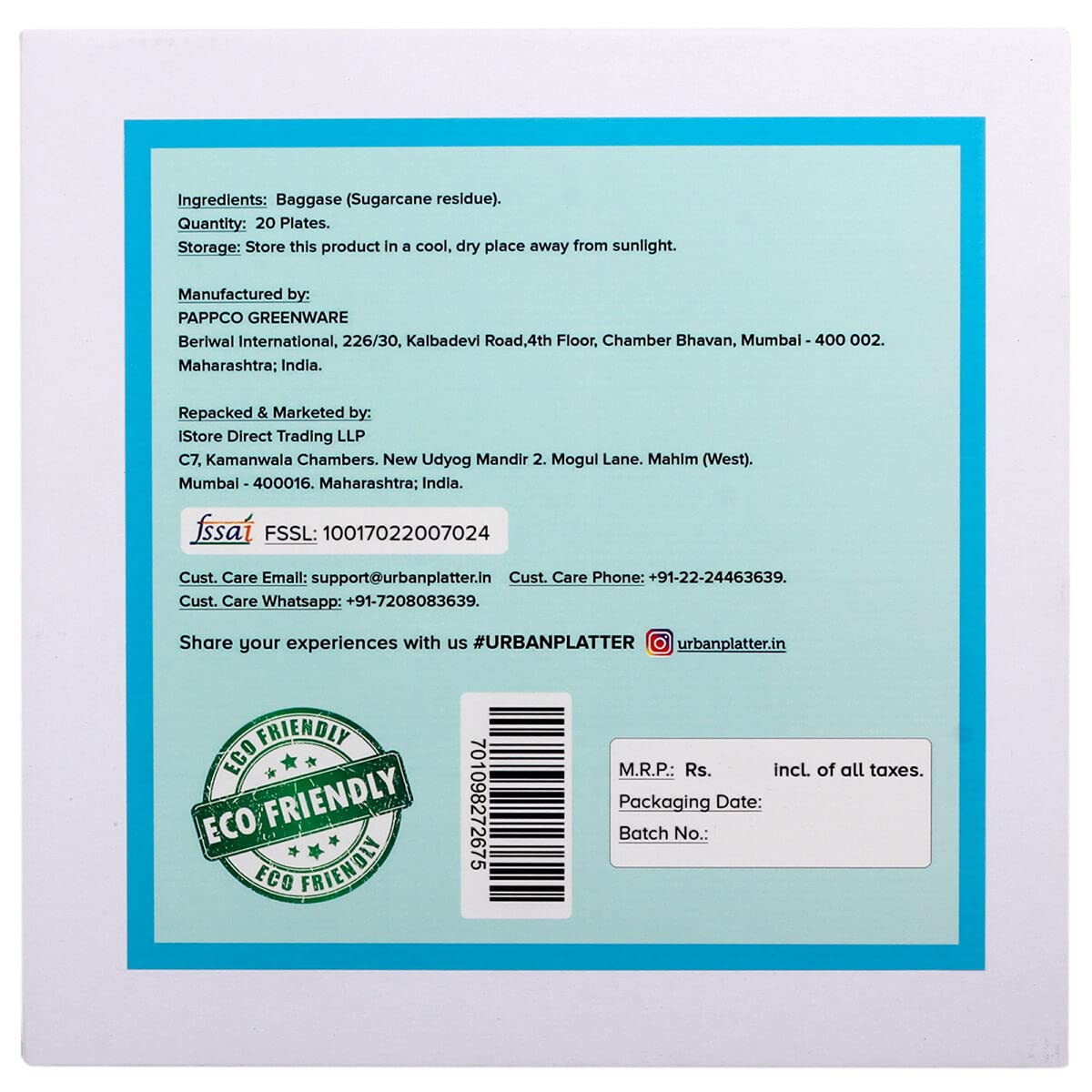 Urban Platter Bagasse Eco-friendly Disposable Round Plates with Compartments, [10 inches, Pack of 20]