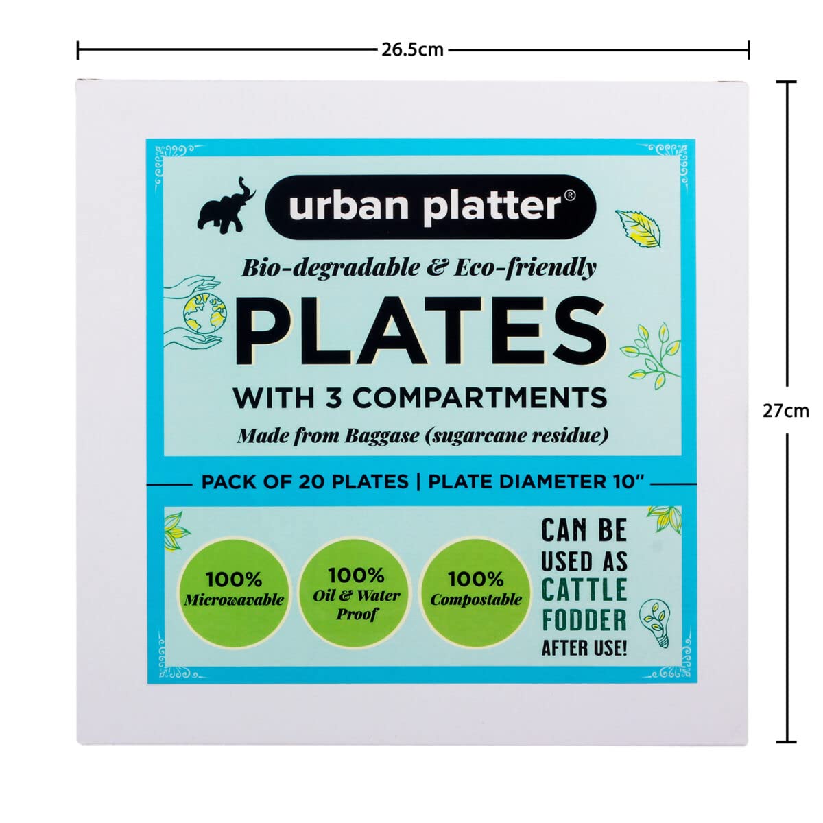 Urban Platter Bagasse Eco-friendly Disposable Round Plates with Compartments, [10 inches, Pack of 20]
