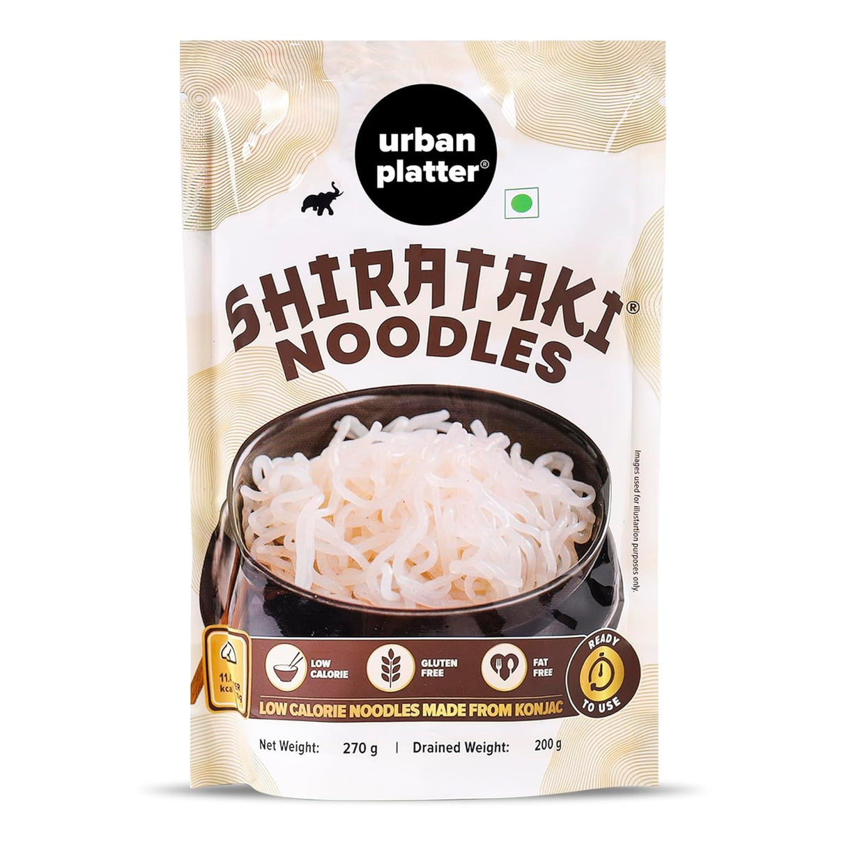 Urban Platter Shirataki Noodles, 270g (Keto-Friendly | Low-Carb | Fat-Free | Gluten-Free | Ultra-Low Calorie Konjac Miracle Noodles)