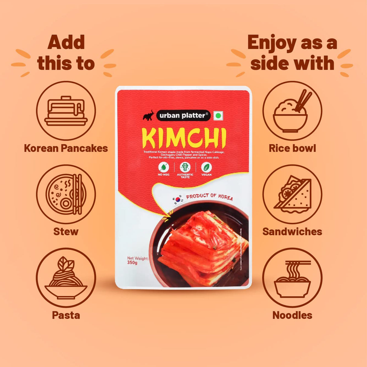 Urban Platter Korean Kimchi, 350g (Product of Korea, Staple Traditional Korean Recipe, Shelf-stable and Preservative-free)
