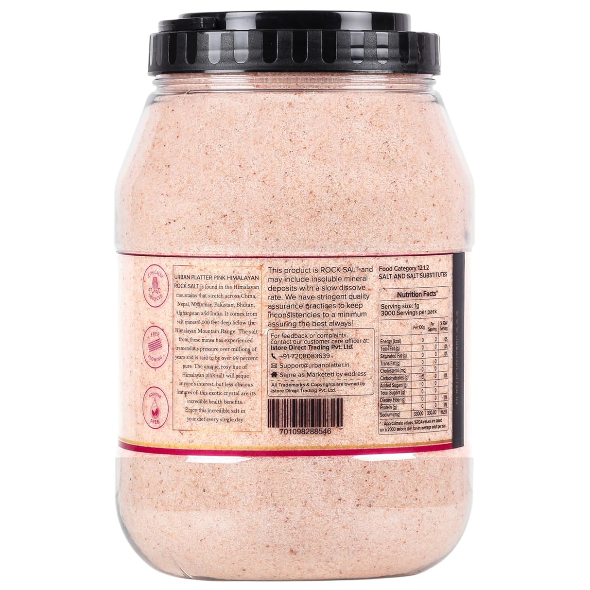 Urban Platter Pink Himalayan Rock Salt Powder, 3kg (Unrefined | Additive Free | 100% Pink Rock | Sendha | PET Jar)