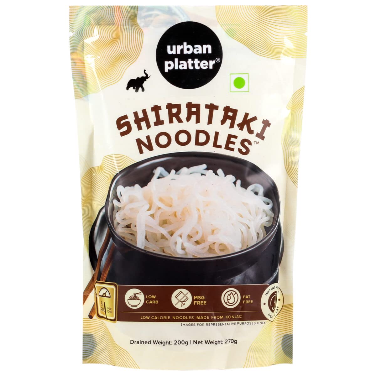 Urban Platter Shirataki Noodles, 270g [Pack of 30 | Keto-friendly | Low-Carb | Fat-free | Gluten-free | Ultra-low Calorie Konjac Miracle Noodles]