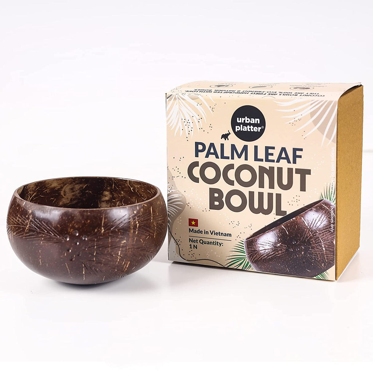 Urban Platter Palm Leaf Coconut Bowl, 1 Unit (Made in Vietnam | Light Weight | Jumbo Size | Eco-friendly)