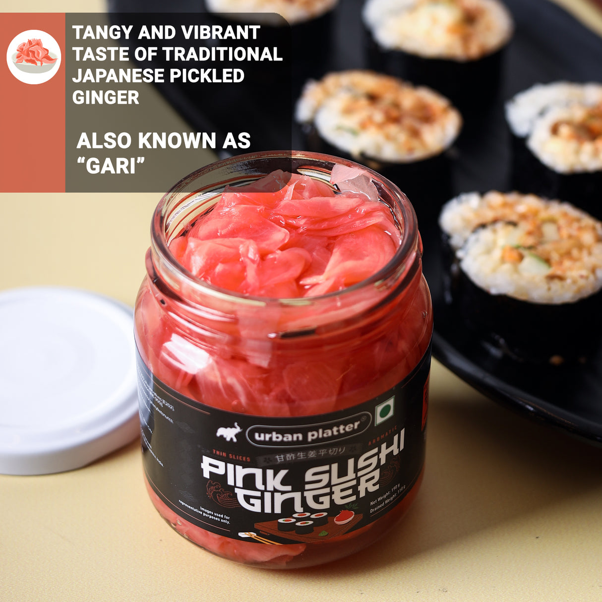 Urban Platter Pink Sushi Ginger, 190g, Drained Weight 110g [Gari, Japanese style pickled ginger, Sushi Ingredient, Thinly Sliced, Perfectly Aromatic] - product image 4