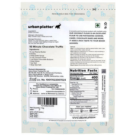 Urban Platter Coconut Flour, 1 Kg [Made with Coconuts from Tamil Nadu, Naturally Gluten-free, Fiber-rich, Paleo friendly, Perfect for baking, making cookies]
